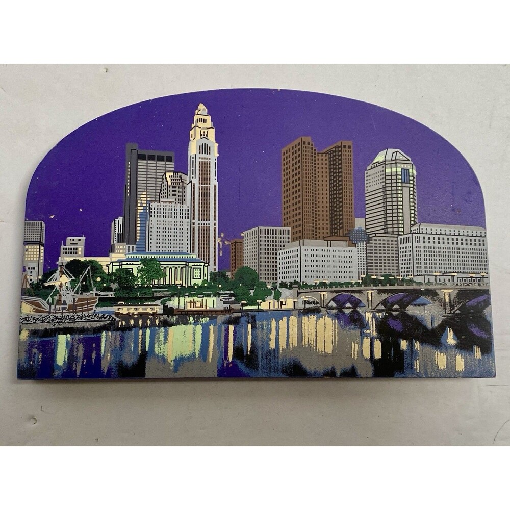 Cat's Meow Columbus Ohio Skyline  2000 Signed Handpainted Broad Street Bridge